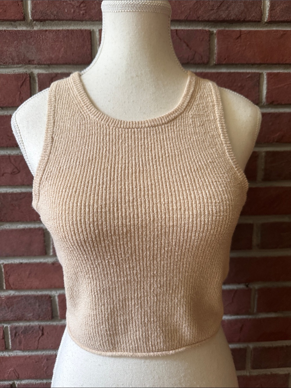 Madewell Ribbed Knit Crop Tank Top in Light Beige Size S